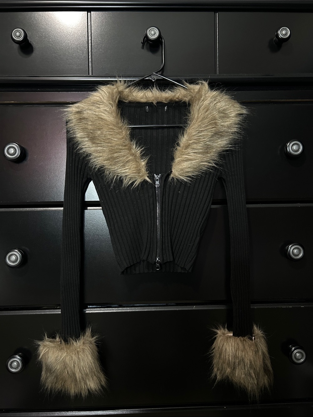 Ribbed Faux Fur Crop Top